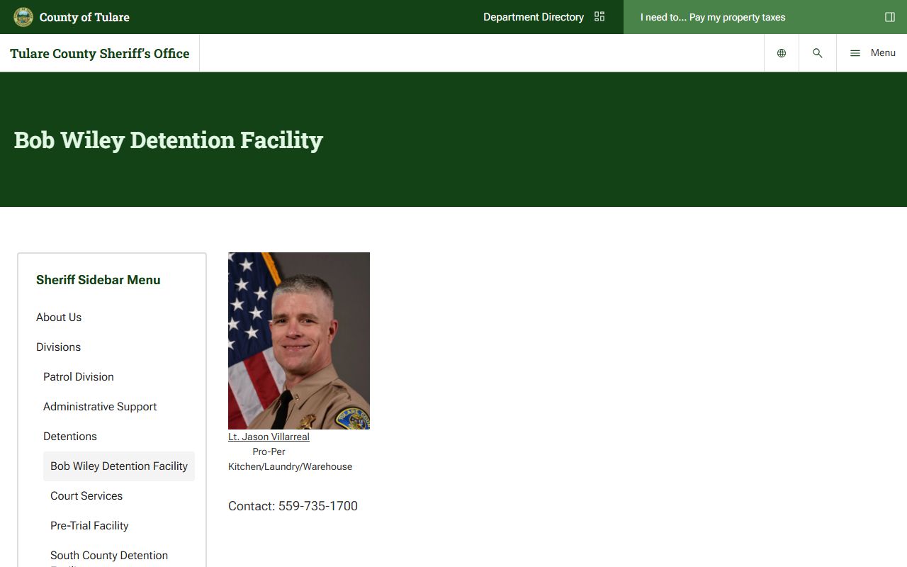 Bob Wiley Detention Facility Tulare County jail records page